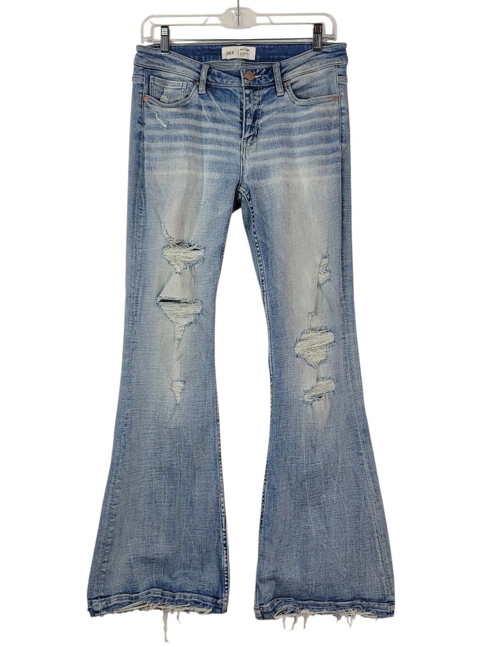 BKE Buckle PAYTON Universal Fit Mid-Rise Flare Frayed Hem Denim Jeans Sz 27x31.5